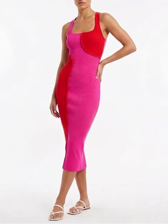 naked wardrobe Dresses & Skirts - naked wardrobe Pink and Red Ribbed Tank Midi Dress